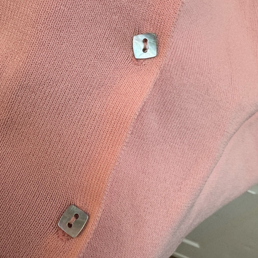 VTG JOSEPH A Pink Button Up Cardigan Abalone Shell Buttons Preppy Chic Girly XL - Picture 2 of 11